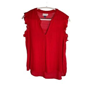 Red V-Neck Top with Ruffle Sleeve | Mossimo Supply SZ M